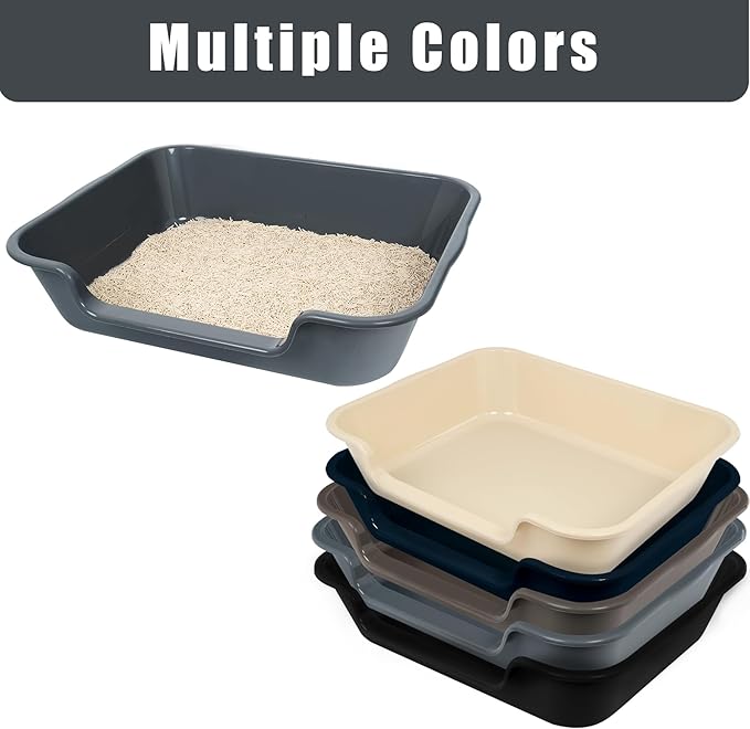 1 Pack of Extra Large Cat Litter Box (ABS Material), Low Entry Senior Litter Pen for Geriatric Kitty Big Cats, Jumbo Pet Safe Litter Boxes Tray for Indoor Pets Potty (Gray, 20" L x 15.5" W)