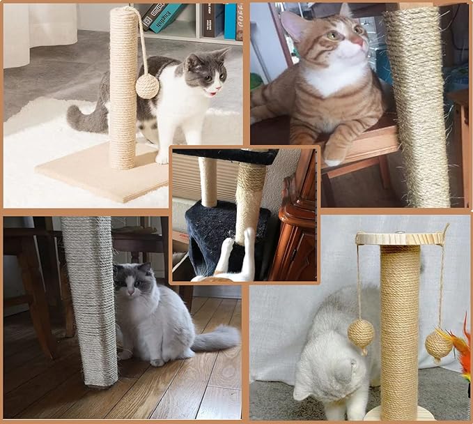 Natural Jute Twine Hemp String for Cat Scratcher Post, 164FT, 6MM, Multipurpose Use