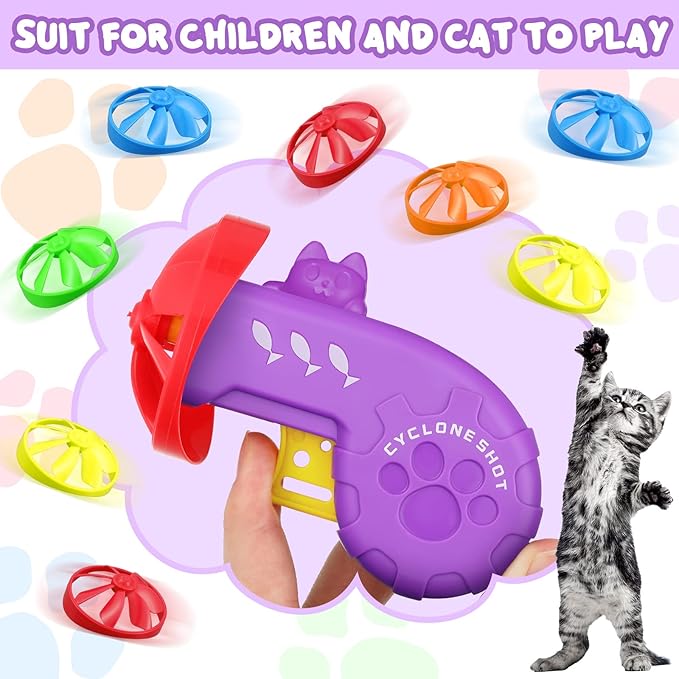 Sumind 18 Pieces Cat Fetch Tracking Interactive Toys with 5 Colors Flying Propellers for Indoor PET Cat Kitty Training Chasing (Purple, Cat)