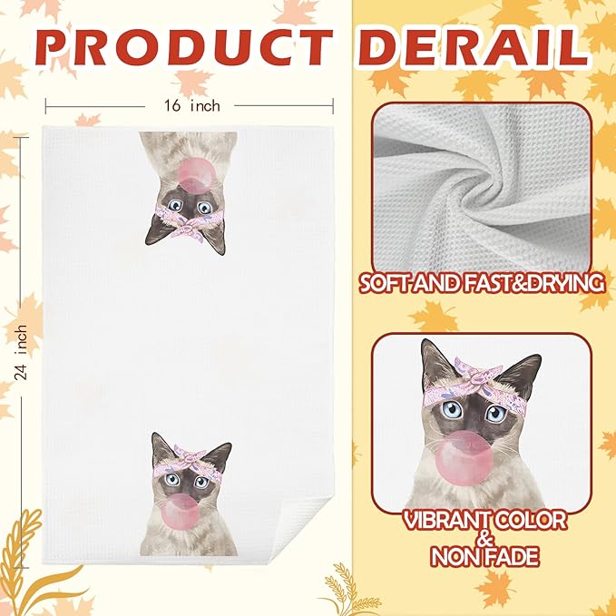 SPBL&L Funny Siamese Cat Kitchen Towels, Cat Dish Towels for Kitchen, Cat Hand Towels for Bathroom Kitchen, Cat Kitchen Towels Gifts for Cat Lovers Women, Siamese Cat Gifts, 16x24 Inches, White