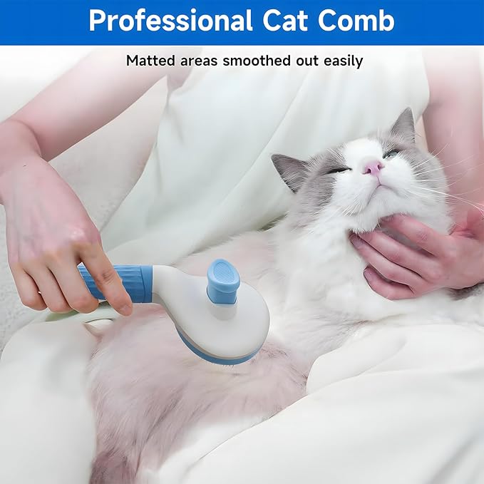 cat brush with release button, indoor cat hair brush that falls off, suitable for long or short haired cats, cat beauty brush for kittens, cat comb, rabbit massage to remove loose fur