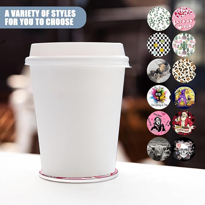 Car Cup Holder Coaster - Cow Hat Let's go Girl Women Absorbent Ceramic Coaster, Car Coasters for Cup Holders, Auto Accessories for Women & Men, Pack of 2