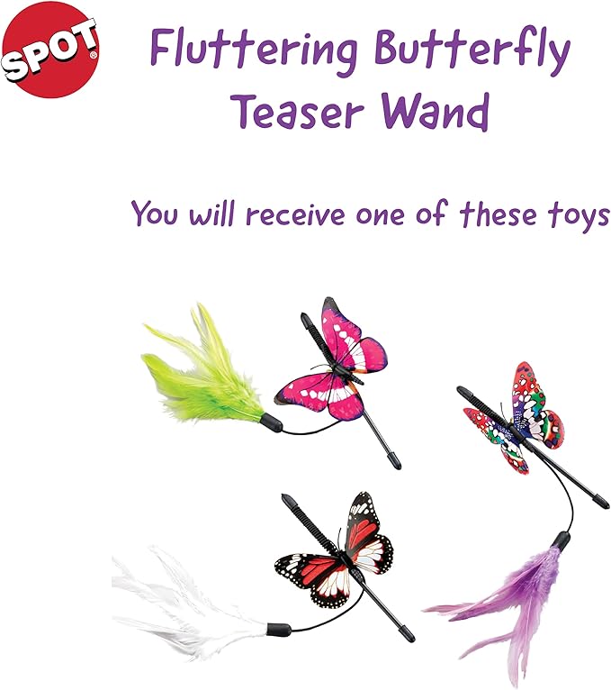 SPOT Ethical Pet Products Fluttering Butterfly Mini Teaser Wand for Cat, 8"