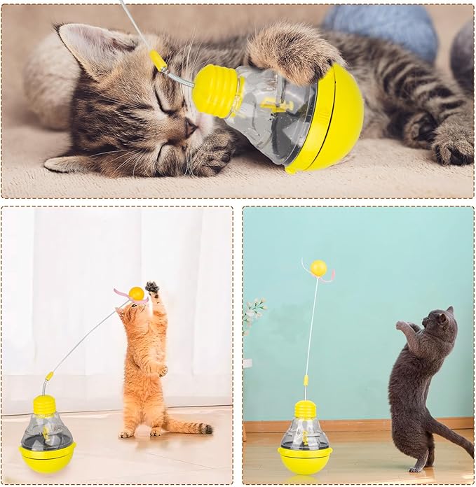 Cat Interactive Toys for Indoor, Kitten Toy Food Dispenser, Tumbler Fun Ball Cat Slow Food Dispensing Feeder for Bored Cats Indoors, Kitten Exercise Weight Loss