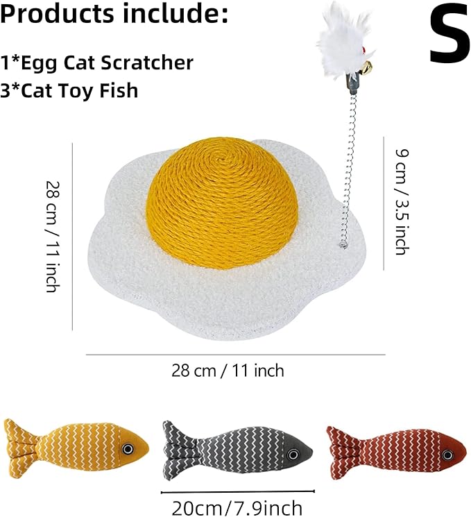 Egg Cat Scratcher Ball Cat Scratching Post Round Cat Tree Board Scratch Post Sisal Cat Toys (Yellow, S)
