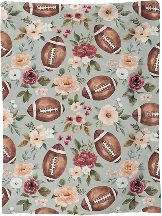 Football Blanket Football Flower Throw Blanket Football Decor Stuff Merch Cozy Print Flannel Fleece Soft Plush Fuzzy Warm Lightweight Bedding Gifts for Women Men Girls Kids Teenager 50"X40"