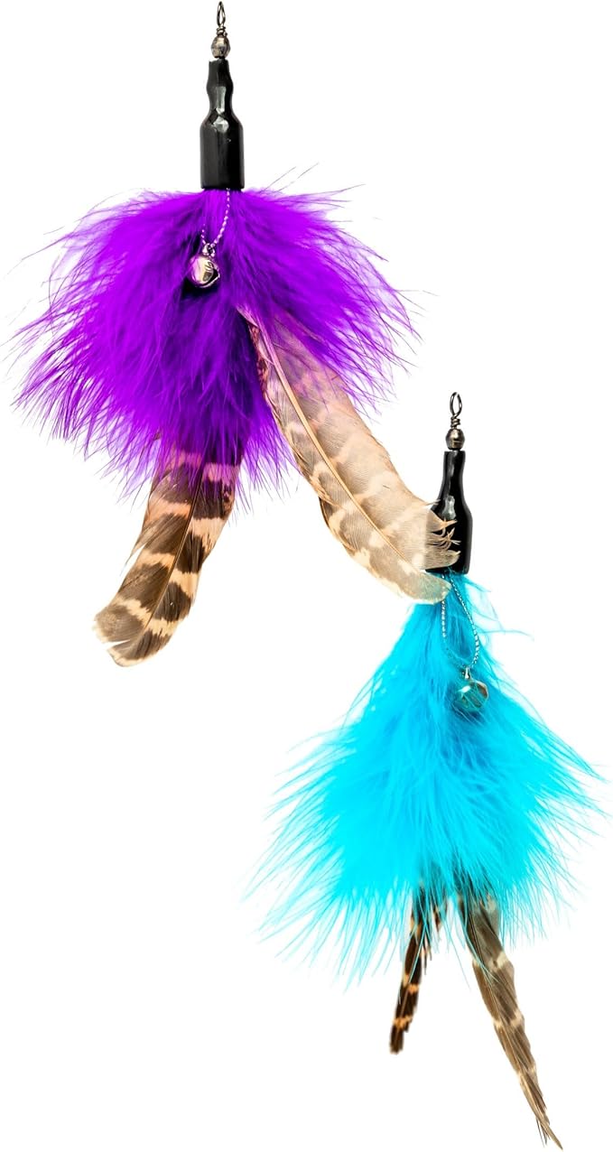 Bark Apeal Interactive Cat Teaser Wand with Regular Replacement Feathers - Engaging Playtime for Your Feline Friend, 2-Pack