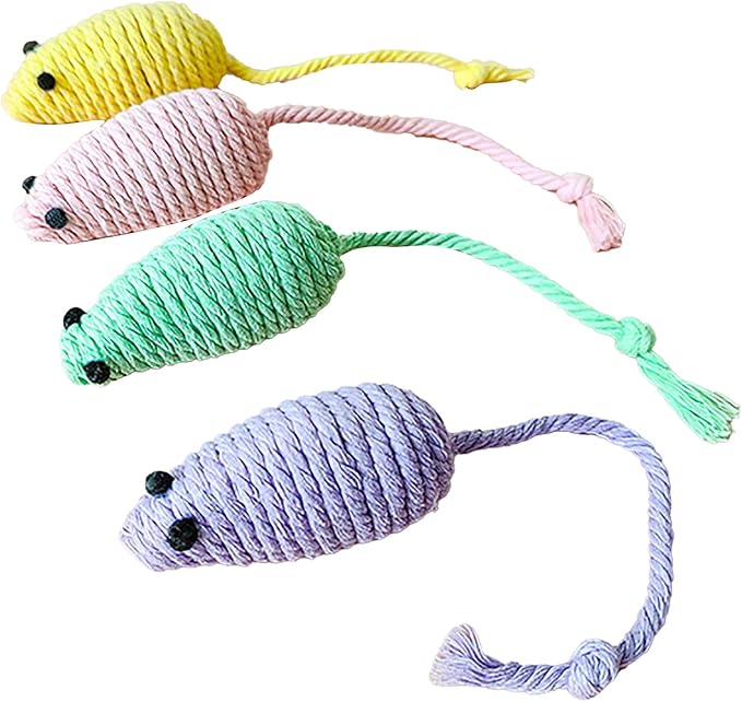 Cat Mouse Toys, 4 PCS Funny and Cute Cat Toy Mice Set with Built in Sound Stone, Interactive Pets Toy and Kittens for Bored Indoor Adult Cats (Little Mouse)