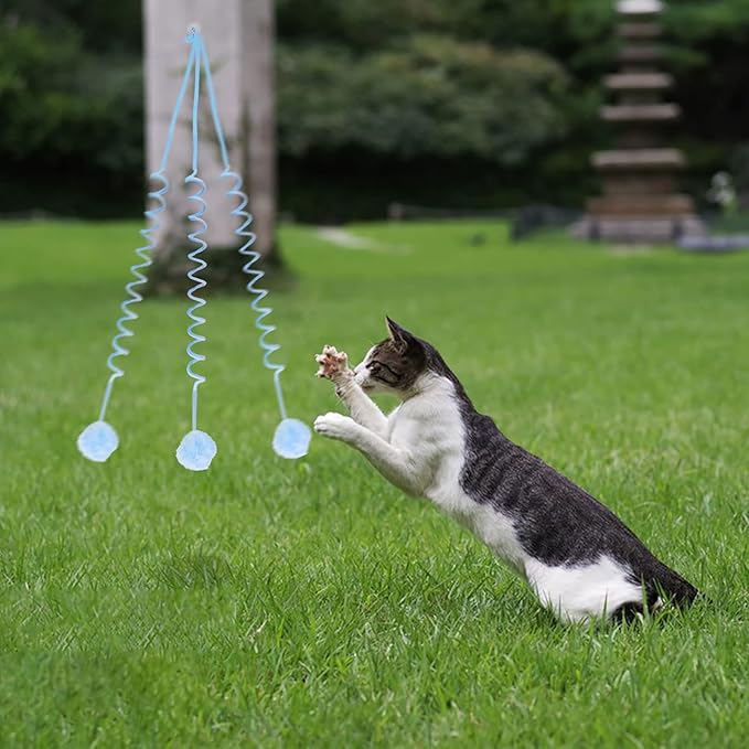 WishLotus Interactive Cat Toys, 2 Pack Soft Plush Cat Toys for Indoor Cats Self-Hanging Door Cat Plush Toys with Bells Long Tail Elastic Indoor Cat Toys for Cat Chase Play and Kill Time (Pink+Blue)