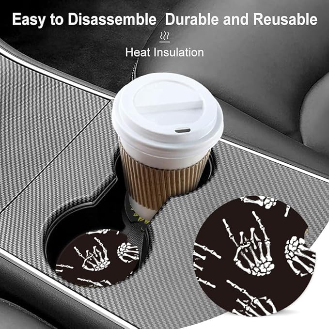 Absorbent Car Cupholder Coaster 2 Pack, Cute Car Coasters with a Finger Notch for Women & Men,2.56" Ceramic Stone & Non-Scratch Cork Base Drink Coasters, Cute Auto Accessories Gifts