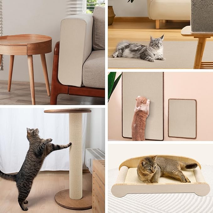 ORIA Cat Scratch Mat, Cat Wall Climbing Carpet, Trimmable Self-Adhesive Cat Scratch Furniture Protector, for Cat Tree, Cat Shelves, Indoor Cats Kitten, 1 Meter, Beige