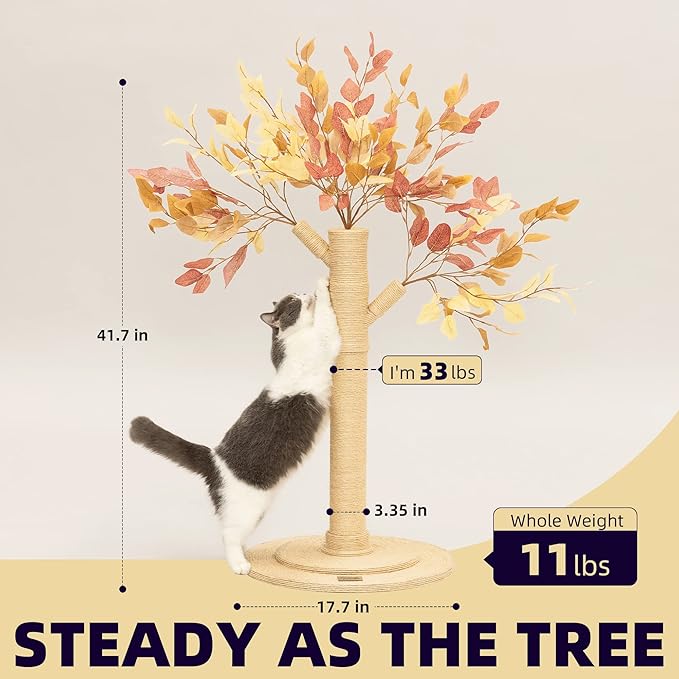 Cat Scratching Post 41.7" Tall Scratching Post for Indoor Cats Cat Scratcher Cat Tree Wrapped Sisal Rope Large Cat Scratching Post Cute Cat Scratching