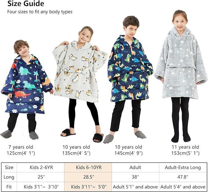 KFUBUO Wearable Blanket Hoodie for Kids Sherpa Patterns Oversized Sweatshirt Blanket With Pocket 6-10 Year Old Girl Boy Birthday Gifts Cat