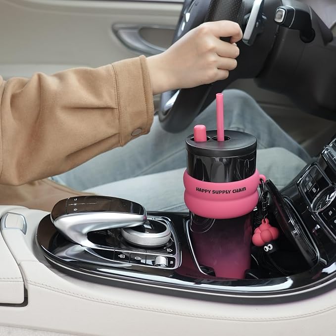 24 OZ Insulated Leak Proof Tumbler with Lid and Straw, Stainless Steel Coffee Travel Mug for Hot and Cold, Reusable Portable Water Bottle, Metal Thermal Cup Gift for Women, Black and Pink