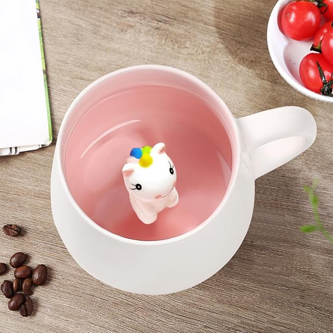 BigNoseDeer Cute Unicorn Ceramic Coffee Mug Animal Handmade Figurine Mugs,White Elephant Gifts for Adults,Cute Stuff Cool stuff Gag Gifts for Adults Unicorn Lovers Women Girls (Unicorn)
