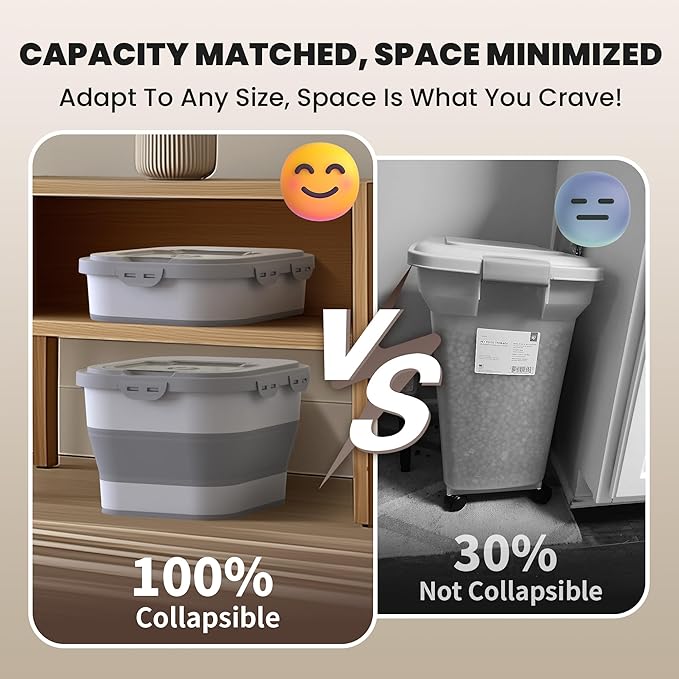 35-40 Lbs Airtight Dog Food Storage Container, Collapsible Dog Food Container with Lid, Wheels, Date Track,Large Pet food storage Container for Rice,Flour,Dog Food Scoop and 2PCS Containers