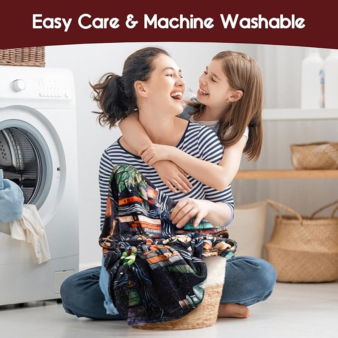 Book Lovers Gifts Witches Bookshelf Blanket,Halloween Skulls Black Cat Potions Cute Magic Goth Fleece Throw for Women Men,Flannel Blanket for Home Living Room Couch Bed Chair Dorm Decor 60"x50"