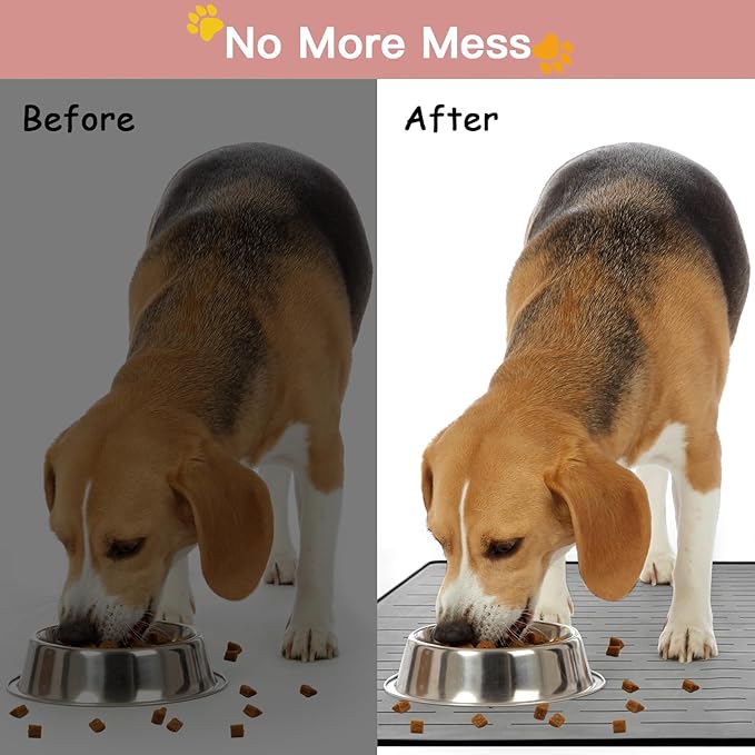 Large Dog Food Mat, Silicone Dog and Cat Mat for Food and Water Bowls, Waterproof Pet Feeding Mat for Contain Spills Protects Floors, Multiple Colors & Sizes for Pets (32"x24", Dark Gray)