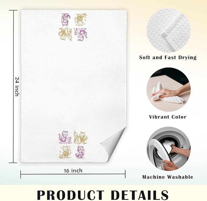 Cat Kitchen Towels for Lovers, Hand and Dish Tea Towels, Gifts for Women, Cute Mom Presents, Kitchen Bathroom Decor, 16x24 Inch