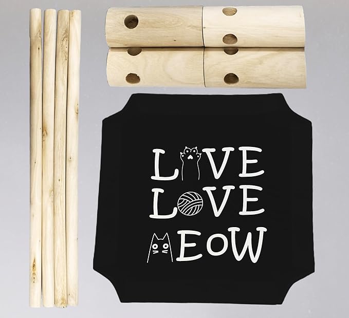 Cozy Live Love Meow Cat Beds, Wooden Hammock Bed for Indoor Cats, All Seasons Comfort, Cat Bed Also Suitable for Small Dogs, Pet Beds