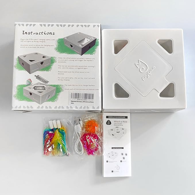 Migipaws Cat Toys, Interactive Automatic 7 Holes Mice Whack-A-Mole, Ultra Fun Smart Teaser Toy for Indoor Cats, USB Rechargeable, 4 Pieces Feather Refills…