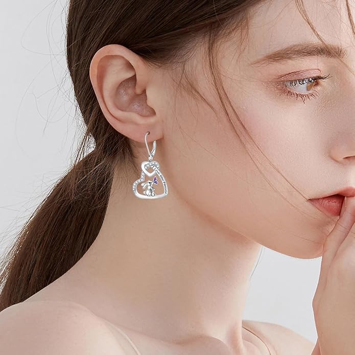 Black Cat/Bat/Spider/Pumpkin/Wolf/Bunny/Sun and Moon/Turtle/Raven 925 Sterling Silver Leverback Dangle Earrings Moon Gothic Christmas Earrings Jewelry Gift for Women