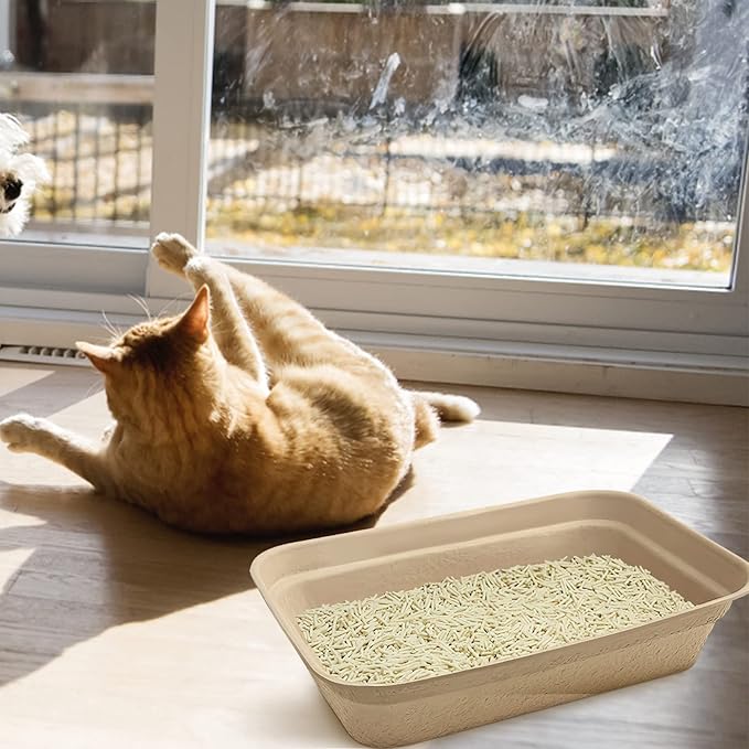 8 Pack Disposable Cat Litter Boxes Large, Portable Paper Cat Litter Tray, Recycled Cat Travel Litter Box for Cats, Rabbit, Hamster(16.7 x 12.7 x 4 Inch)