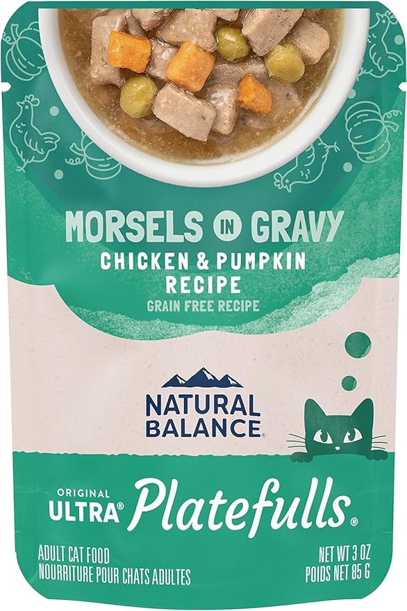 Natural Balance Original Ultra Platefulls Adult Grain-Free Wet Cat Food, Chicken & Pumpkin Recipe, 3 Ounce Pouch (Pack of 24)