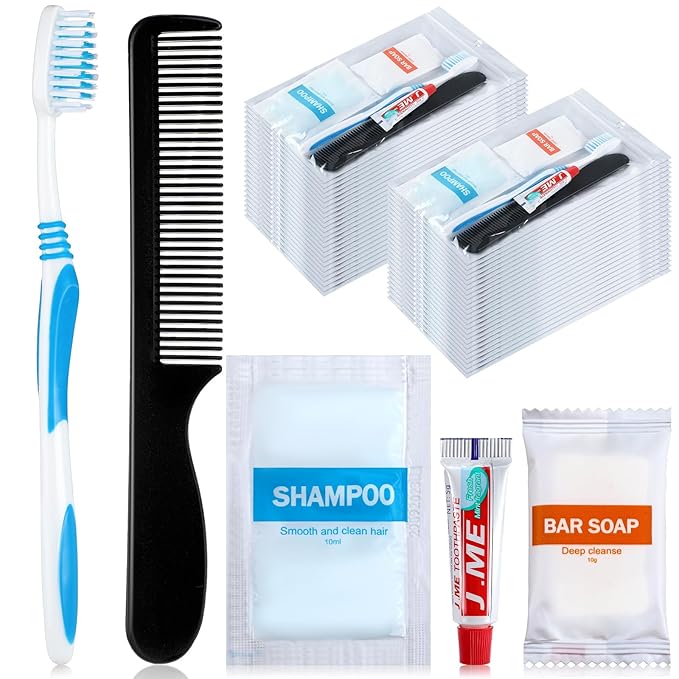 48 Sets Personal Hygiene Kit Basic Toiletry Kits Homeless Supplies Bulk for Women, Men, Travel, Charity, Business Include 48 Shampoo, 48 Toothbrush, 48 Toothpaste, 48 Comb, and 48 Bath Soap