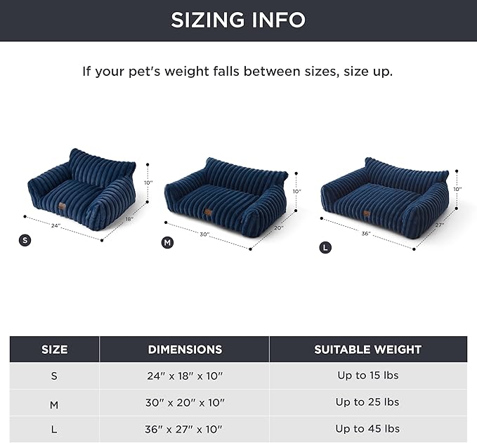 Bedsure Cute Dog Couch for Pets - Fluffy Dog Sofa with Premium Soft Corduroy Fleece, Dog Couch Bed with Washable Cover, Supportive Dog Sofa Bed for Medium Large Dogs, 36inch, Night Blue