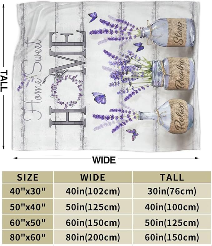 Farmhouse Floral Blanket for Women Girls Ultra Soft Cozy Lavender Flower Throw Blanket Fleece Fuzzy Plush Bedding Blanket Purple Flower Gifts for Women Girls Kids Adults Couch Sofa 60"x50"
