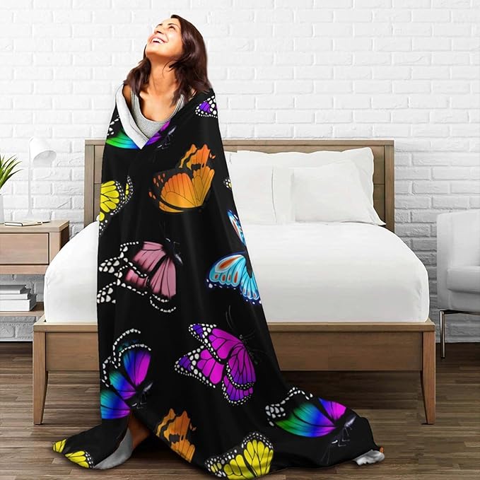 Fuzzy Throw Blanket 350 GSM Fleece Ultra-Soft Microfiber Blanket for Adults Kids Gift Couch, Sofa, Bed Butterfly Black 50"x40"
