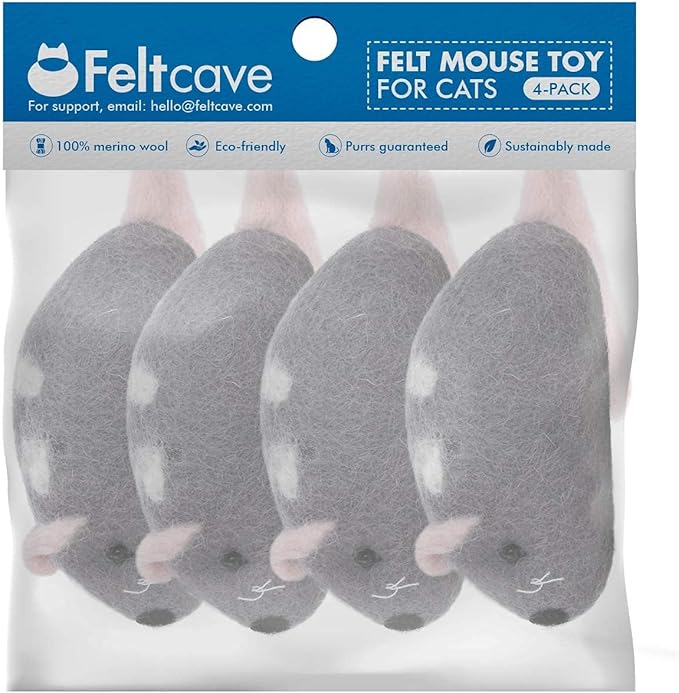 Wool Cat Mouse Toys – 4-Pack Handmade Felt Mice Without Catnip for Indoor Cats, Unique Cat Toys for Hours of Engaging Playtime Fun