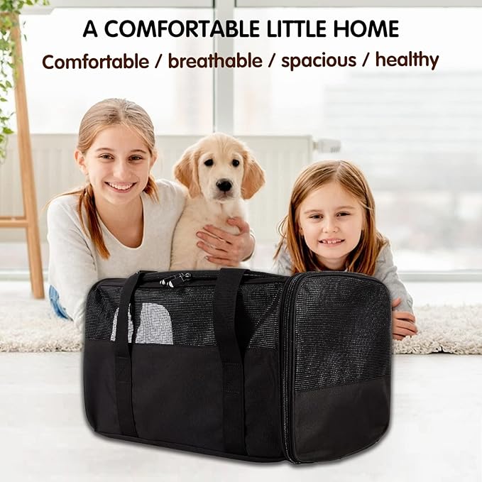 Carriers Soft-Sided Pet Carrier for Cats Dogs Under 15 lbs,TSA Airline Approved with 4 Ventilated Windows(Medium,Black)