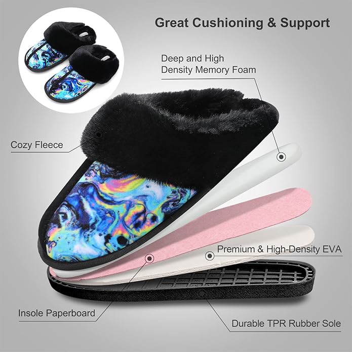 Besroad Winter Fuzzy House Slippers Sandals Plush Faux Fur Fluffy Flats Slippers Warm Slide Shoes for Women