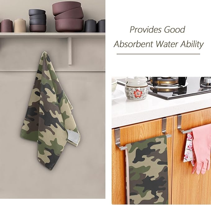 2 Pack Green Camouflage Hand Towels for Bathroom,Soft Absorbent Black Brown Army Hunting Camo Themed Bath Hand Towels for Kitchen,Decorative Guest Bathroom Towels for Face,Shower,Gym 14"x28"