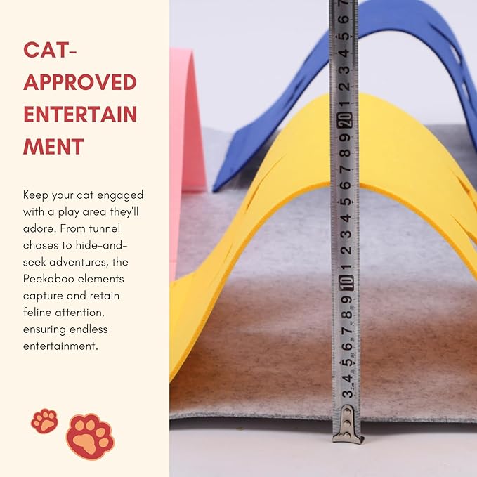 Peekaboo Cat Cave & Foldable Play Mat with Tunnel: 4-Color Durable Felt Blend with Indoor Cat Tunnels - Perfect Combo for Fun & Rest