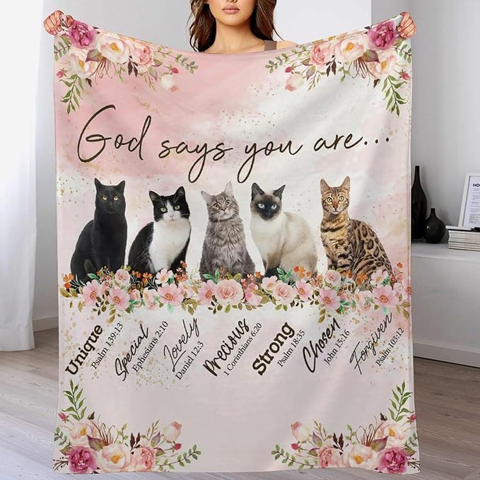 Cat Blanket Cat Gifts for Girls Boys Woman Kids Cat Lover God Says You are Throw Blankets Soft Blanket Warm Fleece Flannel Plush Blankets for Bed Sofa Couch 50"x60"