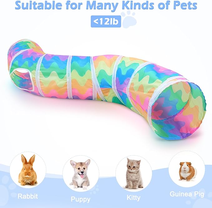 Glittme Cat Tunnel, Cat Tunnels for Indoor Cats, S-Shape Peekaboo Cat Cave with Cat Toys, Foldable Cat Tubes and Tunnels for Cats, Rabbit, Puppy, Guinea Pig