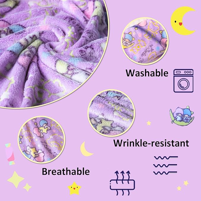 Best Gift Glow in The Dark Moon Throw Blanket with Storage Bag, Soft Throw Blanket for Girls Boys, Girls Blanket Gifts for Birthday Valentines Christmas, Kids Blanket, Home Travel Use, 60x50 Purple