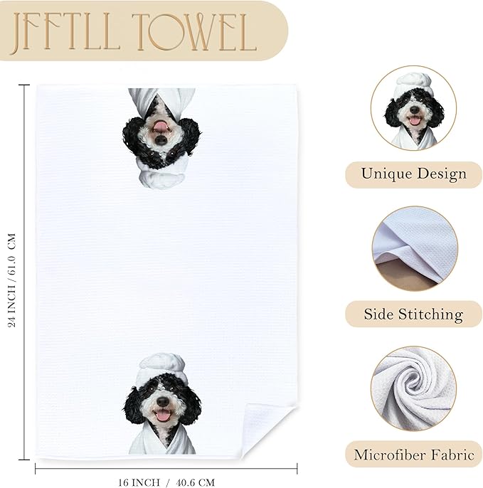 Funny Bathrobe Poodle Hand Towels for Bathroom Washroom Restroom, Poodle Bathroom Decor Hand Towels, Dog Mom Gift for Women Dog Lover, 16x24 Inch