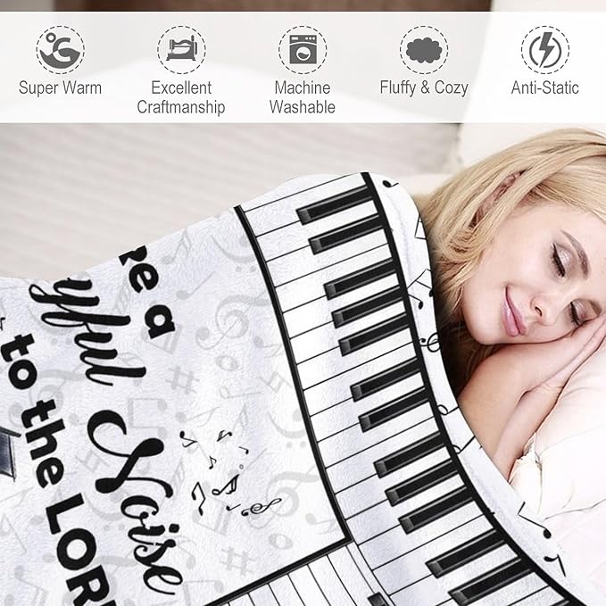 Piano Print Blanket Piano Keys Music Notes Musical Throw Blankets for Couch Sofa Bed Stuff Decor Lightweight Soft Cozy Fleece Plush Warm Flannel Blanket Gifts for Girls Boys Kids Adults 50"x60"