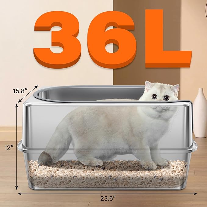 All Stainless Steel Litter Box with Metal Lid- Large Enclosed Metal Litter Boxes for Big&Multiple Cats,Anti Urine Leakage,Odor Free,Easy to Clean (2XL)