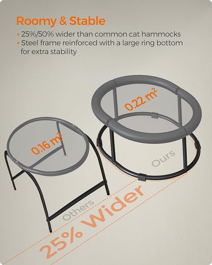 Feandrea Pet Bed, Cat Hammock, Elevated Cat Bed for Multiple Cats, with Removable Washable Mesh, for Pets up to 20 lb, Oval, Gray UPCB001G01