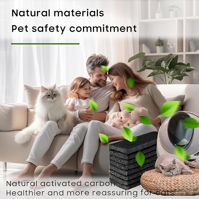 8 Pack Carbon Filters Compatible with Automatic Litter Box Robot 3, OEM Thick Replacement Filter to Absorb Odors Control Damp from Cat Keep Home Fresh