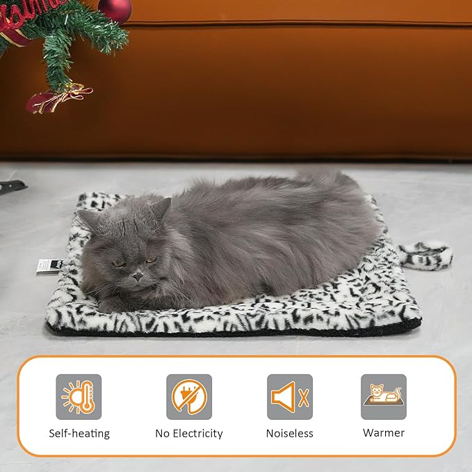 Self-Warming Cat Pad, Self-Heating Thermal Pet Mat for Indoor Outdoor Cats and Small Dogs Bed Mat for Sleeping, Non-Slip Hooks, 22 x 18 Inches, Black/White