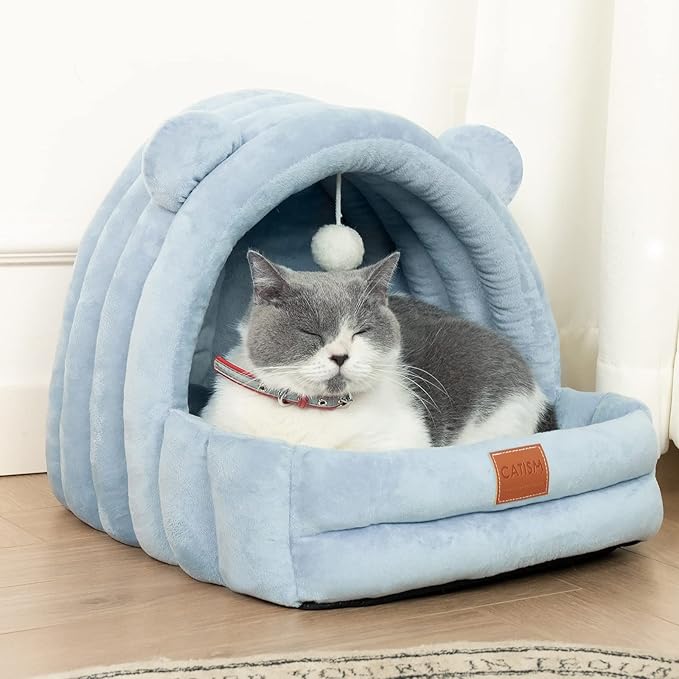 Cat Bed for Indoor Cats, Cat Cave with Reversible Cushion Pillow for All Season, Cat Beds for Indoor Cats, Kitty and Small Dogs, Soft Premium Cotton Cat Bed with Anti-Slip Bottom