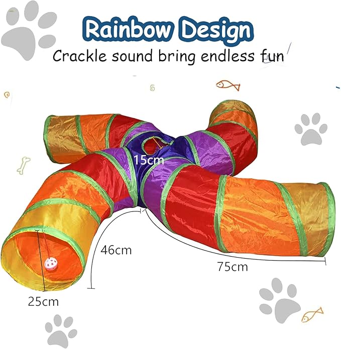 Pet Cat Tunnel Tube Cat Toys 4 Way Collapsible, Cat Tunnels for Indoor Cats,Kitty Tunnel Bored Cat Pet Toys Peek Hole Toy Ball Cat, Puppy, Kitty, Kitten, Rabbit