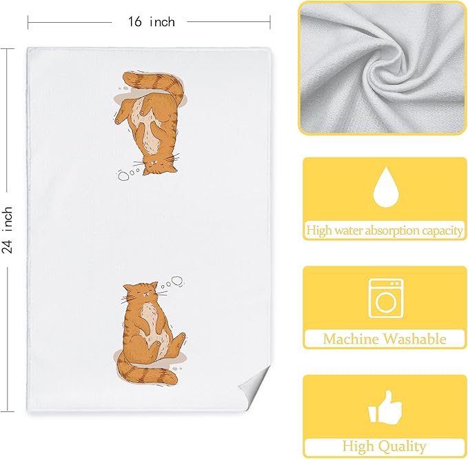 Cartoon Orange and Brown Cat Kitchen Towels Set of 2, Funny Cat Lover Mom Lady Gifts Dish Towels for Kitchen Decor, Cute Kitten Hand Towels for Bathroom Decor, 16x24 Inch