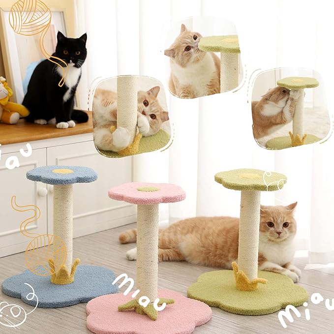 Docal Cat Scratching Post, Cat Tree Cat Tower for Indoor Cats with Sisal Covered Scratching Posts and Flower Shape Platform, Cat Tower Activity Center Furniture for Kittens Cats and Pets